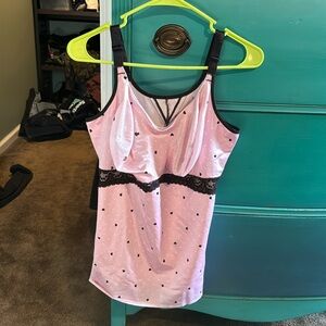 Ruby Ribbon full support lace cami pink with black hearts size 48